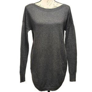 Old Navy Womens Sweater Small Gray Relaxed Boat Neck Knit Tunic Length Oversized